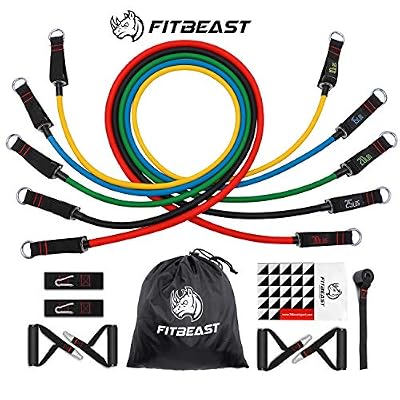FitBeast Bande De Resistance Fitness, Bandes d'entraînement Extensibles pour Remise en Forme avec 5 Tubes de Fitness, 4 poignées en Mousse, Fitness pour la Maison, Fitness, kinésithérapie