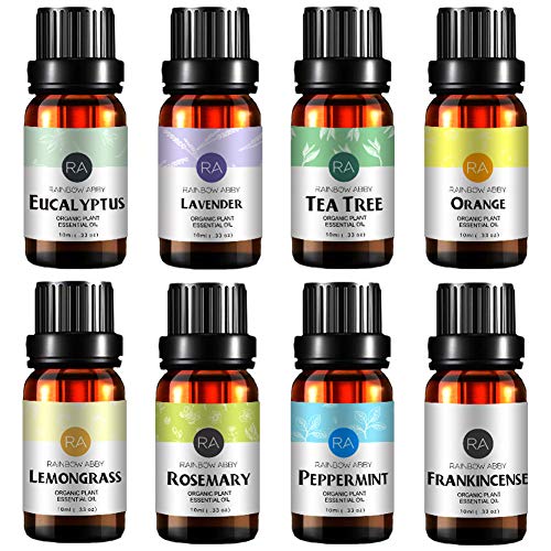 TOP 8 Aromatherapy Essential Oil - 100 Pure, Best Therapeutic Grade Essential Oil - 8x10 ml - (Lavender,Tea Tree,Eucalyptus,Lemongrass,Sweet Orange,Peppermint,Frankincense,Rosemary)