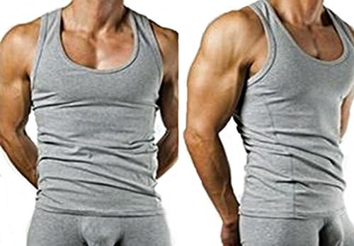 Megastore 247 Men's Sleeveless Gym Training T-Shirt Vest in 100% Cotton Top Grey L Pack of 1