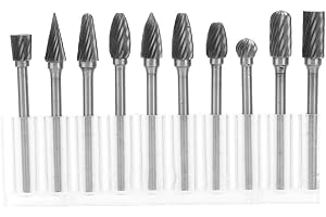 10 PCS Tungsten Carbide Burr Set, 1/8 Shank Tungsten Double Cut Carbide Rotary Burr Set for Aluminium, Coppon, Metal, Hard Materials