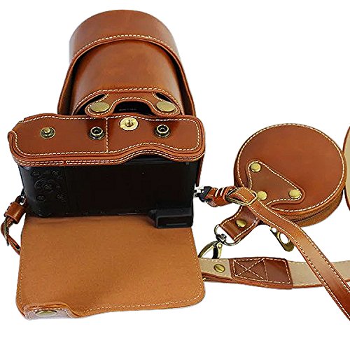 First2savvv XJD-GX80-HH09G10 Premium Qualität braun Ganzkörper- präzise Passform PU-Leder Kameratasche Fall Tasche Cover für Panasonic Lumic DMC-GX80 mit SD-Kartenleser - 5