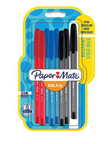 Paper Mate InkJoy 100 CAP, bolígrafo con capuchón, punta media de 1 mm y alegres colores surtidos, paquete de 8 (1956747)