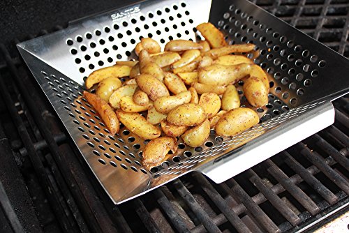 Santos Grillwok rechteckig breit rostfreier Edelstahl – Maße 30,5 x 30,5 x 5,7 cm – Grillkorb, Gemüsekorb, Grillschale - 8