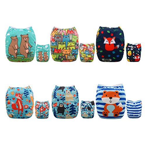 Alva Baby 6pcs Pack Pocket Washable Adjustable Cloth Diapers Nappies + 12 Inserts (Boy Color) 6DM07