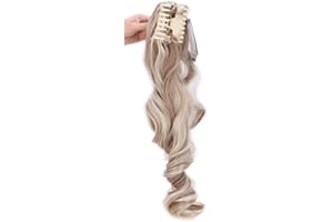 Elailite 24" Queue de Cheval Postiche Extension de Cheveux (Attachée par Pince/Griffe) Ondulé Extension de Cheveux Synthétique - Blond Sable Mix Blond Très Clair (60cm-155g)