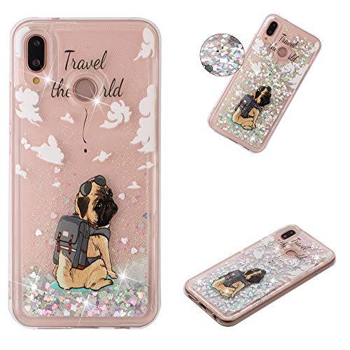 Miagon Flüssig Hülle für Huawei P30 Lite,Glitzer Weich Treibsand Handyhülle Glitter Quicksand Silikon TPU Bumper Schutzhülle Case Cover-Hund