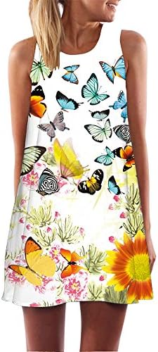 DAYLIN Vintage Boho Women Summer Sleeveless Beach Printed Bohemian Dress (M)