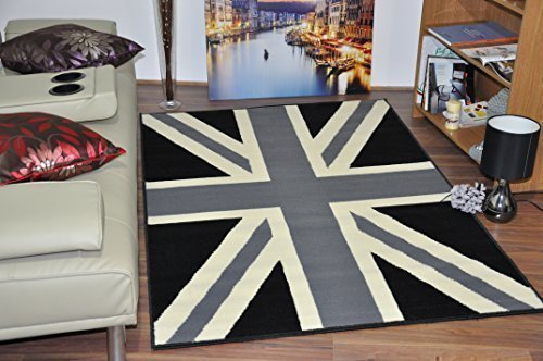 AHOC Tappeto Moderno Funky Union Jack in Pile Morbido Retrò 100% polipropilene - 160x225 CM (5'x8'), Union Jack Grigia