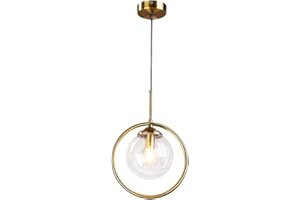 JINWELL Kreatywna, nowoczesna, okrągła lampa wisząca, lampa sufitowa, metalowa, lampa wisząca, szklana, kula, E14, regulacja wysokości, do salonu, restauracji, dekoracja, pojedyncza głowica, przezroczyste