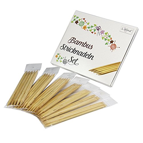 Lialina® Spar-Paket 7ER-SET BAMBUSHOLZ DOPPEL-STRICKNADELN in kleinen Größen 2.0 - 4.5 mm für Ihr nächstes Strick-Projekt Schal Socken Mütze Handschuhe Babykleidung usw.