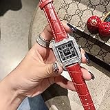 Uhr Weiblicher 2018 authentischer Quadratischer Lederner Diamant-Voller Bohrgerät-Mode-Trend-sternenklare Reihe, Silberner Shell-Roter Gurt