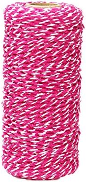Cotton Bakers Twine 100 Yard Craft Cord Heavy Duty Packing String for Handmade Gifts and Gardening, 2 Ply (White and Hot Pink)