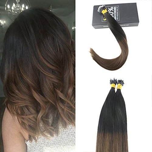 Sunny Ombre Nano Ring Extensions Human Hair 1g/s 22" Silk Straight Remy Nano Beads Loop Hair Extensions Natural Black to Brown Loop Hair 50g/pack