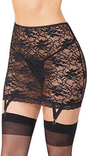 Sexy Black Lace High Waisted Suspender Garter Skirt Flattering Retro vintage One &amp; Plus Size 8 10 12 14 16 18 (Plus Size)