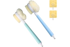 RAFIYU Spazzola Schiena Doccia, 2 spazzole per doccia regolabili con 2 ganci, spazzola per il corpo 2 in 1 con spugna per doccia，Spazzola per massaggio dorsale a manico lungo