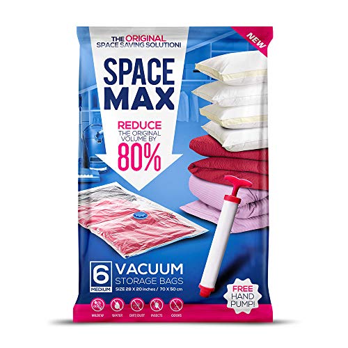 SPACE MAX Premium Vacuum Storage Space Saver Bags (80% More Compression Than Competitor Bags). Free Travel Hand-Pump Included! (6 Pack)
