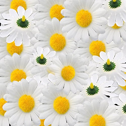 Butterme 100pcs künstliche Gänseblümchen Blumen Köpfe Real Touch künstliche Blumen für DIY Hochzeit Home Decor (Weiß) - 3