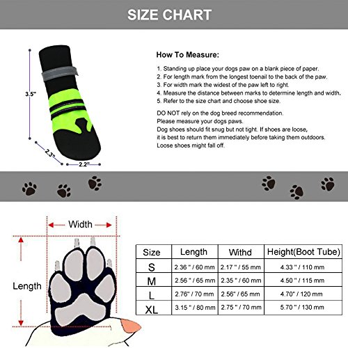 Magic-Zone-Waterproof-Dog-Shoes-Weave-Dog-Boots-Reflective-Velcro-Straps-and-Anti-Slip-Sole-Fluorescent-Green-4pcs