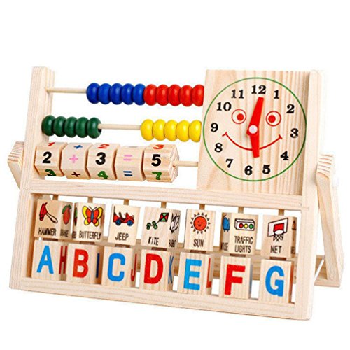 Feng Children Baby Kids Learning Developmental Versatile Flap Abacus Wooden Toys