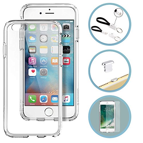 Preisvergleich Produktbild iPhone 6S Hülle, Caler ® iPhone 6S Hülle+ Apple Displayschutzfolie + Schlüsselanhänger USB Ladekabel + Staubschutz Stöpsel [Ultra Hybrid] Luftpolster-Technologie [Crystal Clear] Einteilige klar Transparent Handyhülle Durchsichtige PC Rückschale mit Silikon TPU Slim Bumper Schutzhülle für Apple iPhone 6 / 6S Case Cover Handy-Schutz-Kit (Handy-Schutz-Kit)