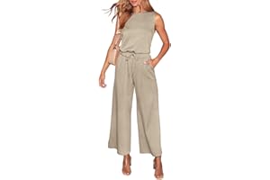 LACOZY Women's Summer Jumpsuit Overall Sleeveless Casual Romper Playsuit One Piece Straight Leg Jumpsuits with Pockets