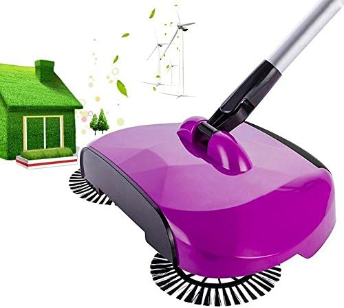 Automatic Hand Push Sweeper Broom,RuiYi 3 in 1 360 Rotary Automatic Household Cleaning Machine Kitchen Bathroom Floor Dust Sweeping Tool Without Electricity Dustpan Trash Bin (Purple)