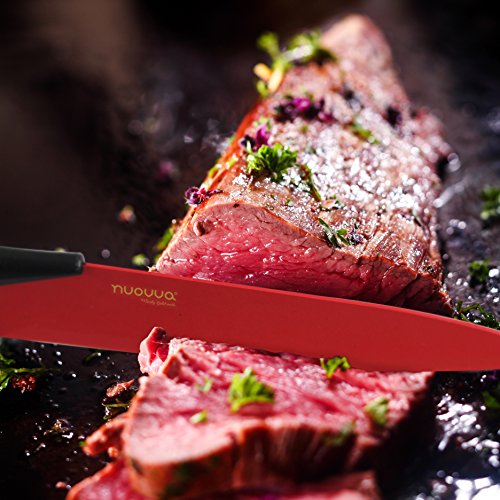 Küchen Messerblock Set mit Farbkodierung 5-tlg NUOVVA antihaftbeschichtetes Messerset Küche Brotmesser Fleischmesser Gemüsemesser Obstmesser Käsemesser - 3