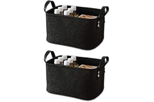 Kaizuca 2 Pièce Panier Feutre, Care Panier Rangement, Rangement Feutre, avec Poignée, pour Vêtements, Serviettes, Articles de Toilette, Livres (Noir)