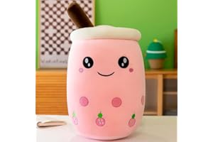 DAWRIS Bubble Tea pluszowa poduszka, pluszowa zabawka, 25 cm, herbata mleczna, filiżanka, pluszowa poduszka, miękka przytulanka, zabawka na Boże Narodzenie, urodziny (jasnoróżowa)
