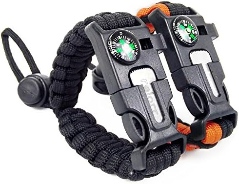 Multifunctional Paracord Survival Bracelet Outdoor Compass Whistle Flint Fire Starter Survival Kit Knife Comping Hiking Traveling (2pcs)