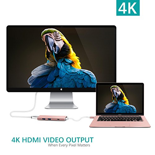 USB C Hub GN22B Multi-Ports Typ C Adapter mit 1 USB-C Ladeanchluss, 1 HDMI Port, 2 USB 3.0 Port s mit rasender Geschwindigkeit Aluminumgehäuse geeignet für Macbook 2015/2016 und Macbook Pro 2016 （Rosa Gold） - 4