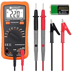 Neoteck Multimètre Numérique Automatique 2000Comptes Mesure de Capacité Tension Courant Résistance Fréquence Continuité Test Diode avec Écran LCD Rétroéclairé Fils Fiche Banana Pince Voltmètre Orange