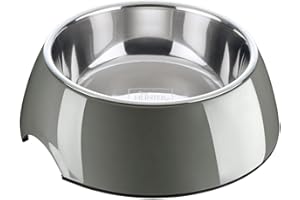 ‎HUNTER HUNTER Melamin-Napf, Farbe: grau, mit Edelstahleinsatz, rutschfest, kratz- und stoßresistent, pflegeleicht, spülmaschinengeeignet, Größe: 700 ml