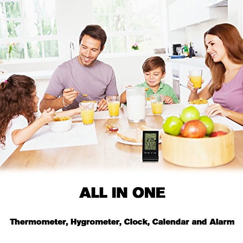 Digital Thermometer Bengoo Thermo-Hygrometer Digital Hygrometer Uhr Wetterstation mit LCD-Anzeige Wecker Kalender Display Alarm schlummerfunktion Wettervoraussage Funktion. - 6