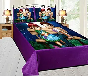 THE HOME STYLE 3D Digital Print Velvet King Size bedsheet Double Bed with 2 Pillow Covers- Boy and Girl