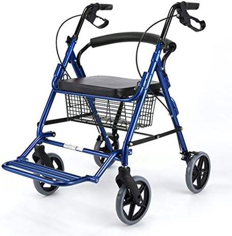Folding Light Walker Aluminum Alloy Shopping Cart Four-Wheeler Push Walker ( Color : Blue )