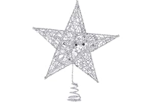 Molinter Tannenbaumspitze Weihnachtsbaumspitze Christbaumspitzen Baumspitze Metall Glitzer Weihnachtsbaum Stern Weihnachtsstern Baumschmuck für Weihnachten Deko (Silber, 15cm)