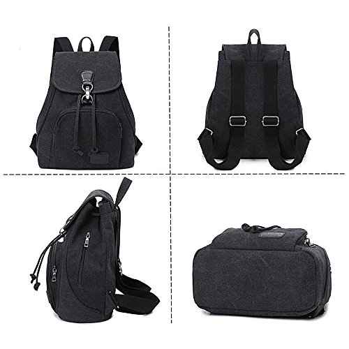 Tibes petit collège toile sac à dos pour les femmes Noir
