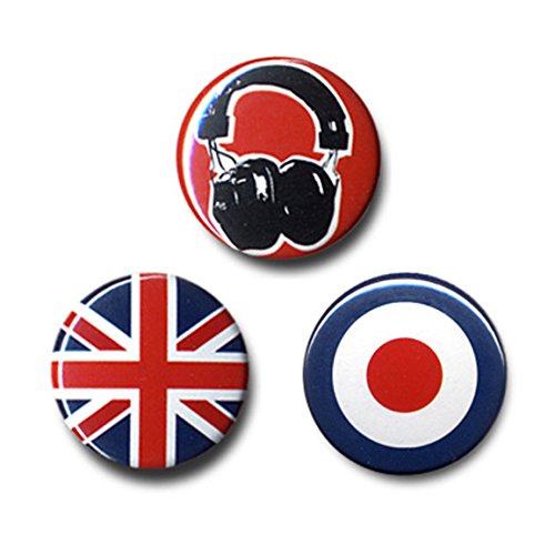 Preisvergleich Produktbild Musik - Sound Addict: Kopfhörer - Union Jack - Mod Button 3er Set - Anstecker - Lizenziertes Originaldesign - LOGOSHIRT