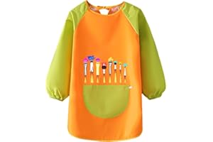 Tixlux Delantal Infantil Pintura, Delantal de Pintura Impermeable para niños, Manga Larga con Bolsillo para niñas y niños de 5 a 12 años para Pintar, Comer, Jugar