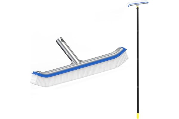 Brosse pour piscine avec tige de 180 cm - Tête de brosse en poils de nylon polis de 45 cm de large - Conçu pour le nettoyage des carreaux et des sols des murs
