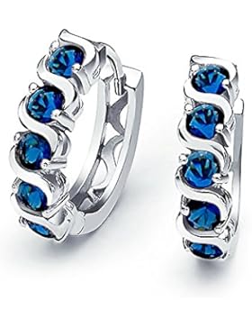 Bling Jewelry 925er Sterling-Silber Farbe Blau Saphir CZ winkte Huggie Ohrringe
