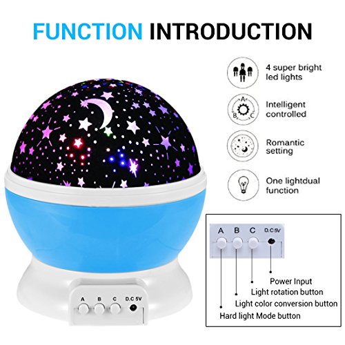 Sternenhimmel Projektor, Ubegood 360 Grad drehbar Star Projektor Romantische Nacht Lampe Projektion 4 LED Wulst für Haus, Schlafzimmer, Kinder Zimmer, Hochzeit, Geburtstag, Parteien (Blau) - 2