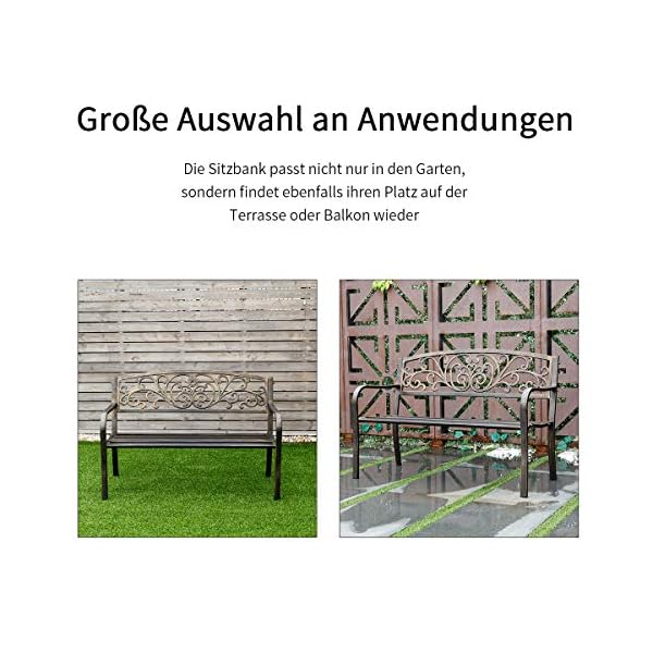 COSTWAY Gartenbank Parkbank Eisenbank Gartenmöbel Stahlrahmen, Ruhebank mit Rückenlehnen, Sitzbank aus Gusseisen… – Bild 4