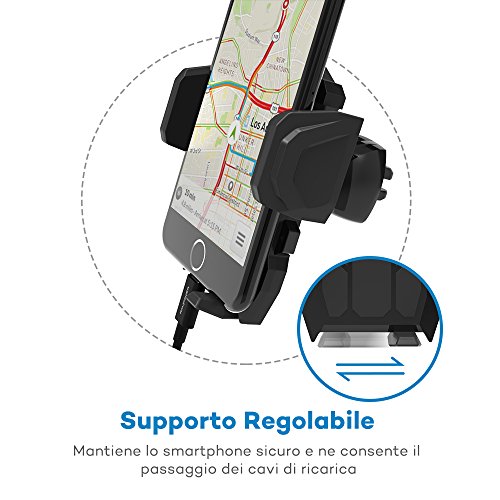 Porta Cellulare Auto VAVA Supporto Auto Smartphone per la Presa dâ€™Aria della Macchina (Presa Salda e Sicura, Unico Tasto di Rilascio, Perno Rotante a 360 Gradi) â€“ Compatibile con iPhone 7 / 7 Plus / 6s / 6 / SE / 5s / 5 / 4S / 4, Samsung Galaxy, HTC, LG, Huawei, etc.