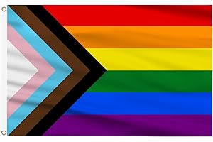 AhfuLife Drapeau Arc-en-Ciel LGBT 90x150cm, 1Pcs Drapeau Gay Pride de Fierté Progressif Double Face avec Œillets Laiton en Polyester pour Pride Day Marche des Fiertés Événement Decor Jardin Bar Masion