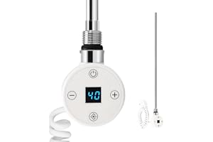 Meykoers Heizstab für Badheizkörper 1200 Watt Heizpatrone mit Thermostat, Elektroheizstab mit LCD Bildschirm Edelstahl Heizungen für Handtuchtrockner Handtuchwärmer Weiß