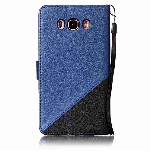 Galaxy J7 2016 Hülle,Galaxy J7 2016 Schutzhülle,Galaxy J7 2016 Leder Hülle,ikasus® Schlagfarbe Nähte Spleiß Stil Naht Farben PU Lederhülle Flip Hülle im Bookstyle Cover Schale Slim Fit Soft Silikon Magnetverschluss Schutzhülle PU Leder Hülle Flip Wallet Case Kunstleder Tasche Cover mit Standfunktion und Kartenfächer Tasche Wallet Case für Samsung Galaxy J7 (2016) – Blau - 2