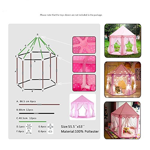 Outdoor Indoor Princess Castle Play Tents teepee,Shayson Large Playhouse Kids With Warm Soft Blanket Smile Tent Light, 40 Small Star Lights,6 Middle Hang Star Led Light,6 Large Hang Star Led Light For Festival Fairy Princess Castle Tent, Newest Design, Extra Large Room (tent series)