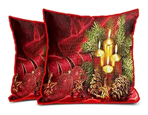 DreamVio Merry Christmas Decorative Throw/Pillow Covers, Cushion Covers for Gifting, Living Room, Bed Room, Sofa,Chairs Pack/Set of 2 (Multicolour, Size 12 x 12 Inches)